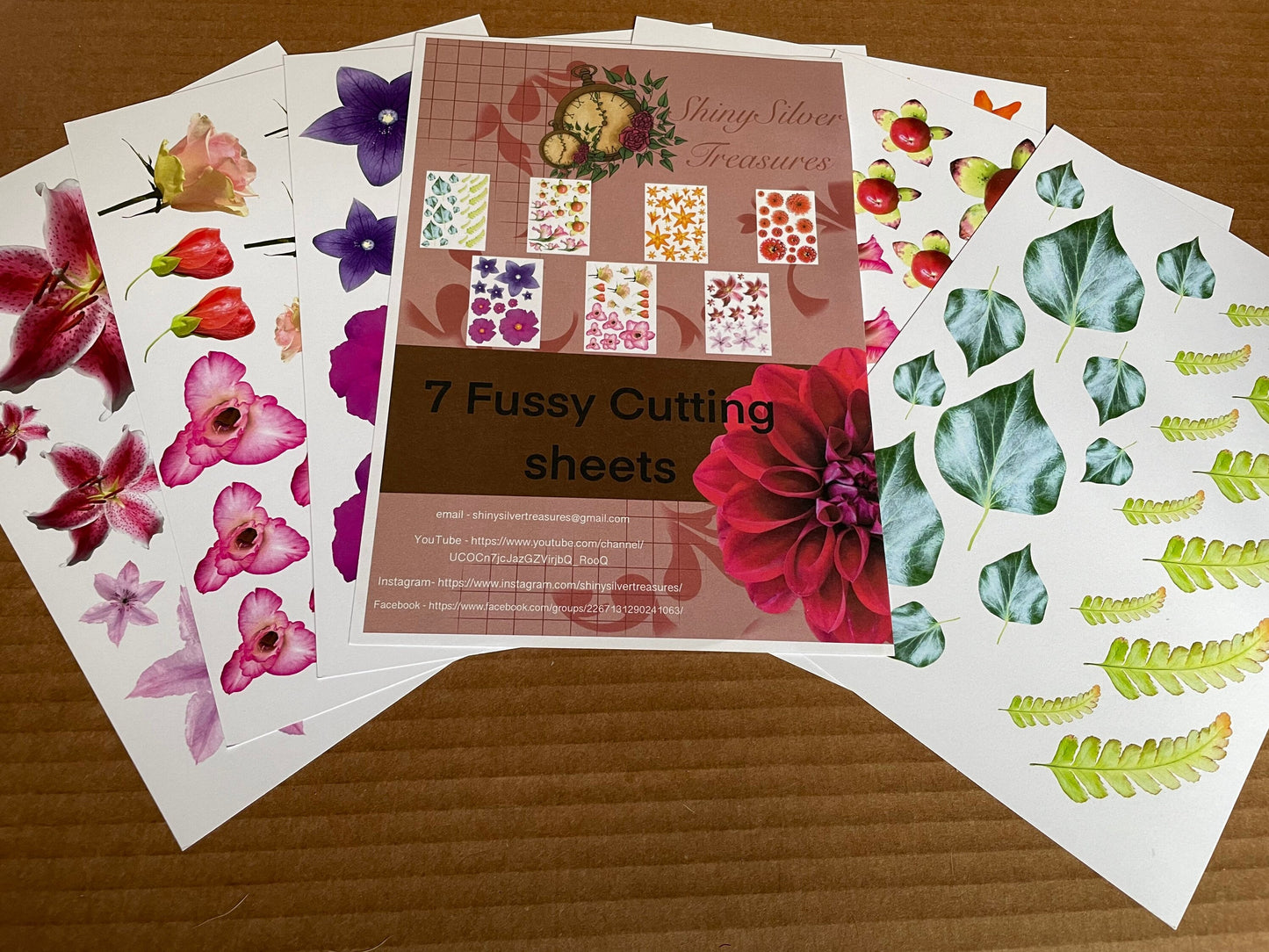 A5 florals part 1 fussy cutting paper pack 7 designs 300gsm