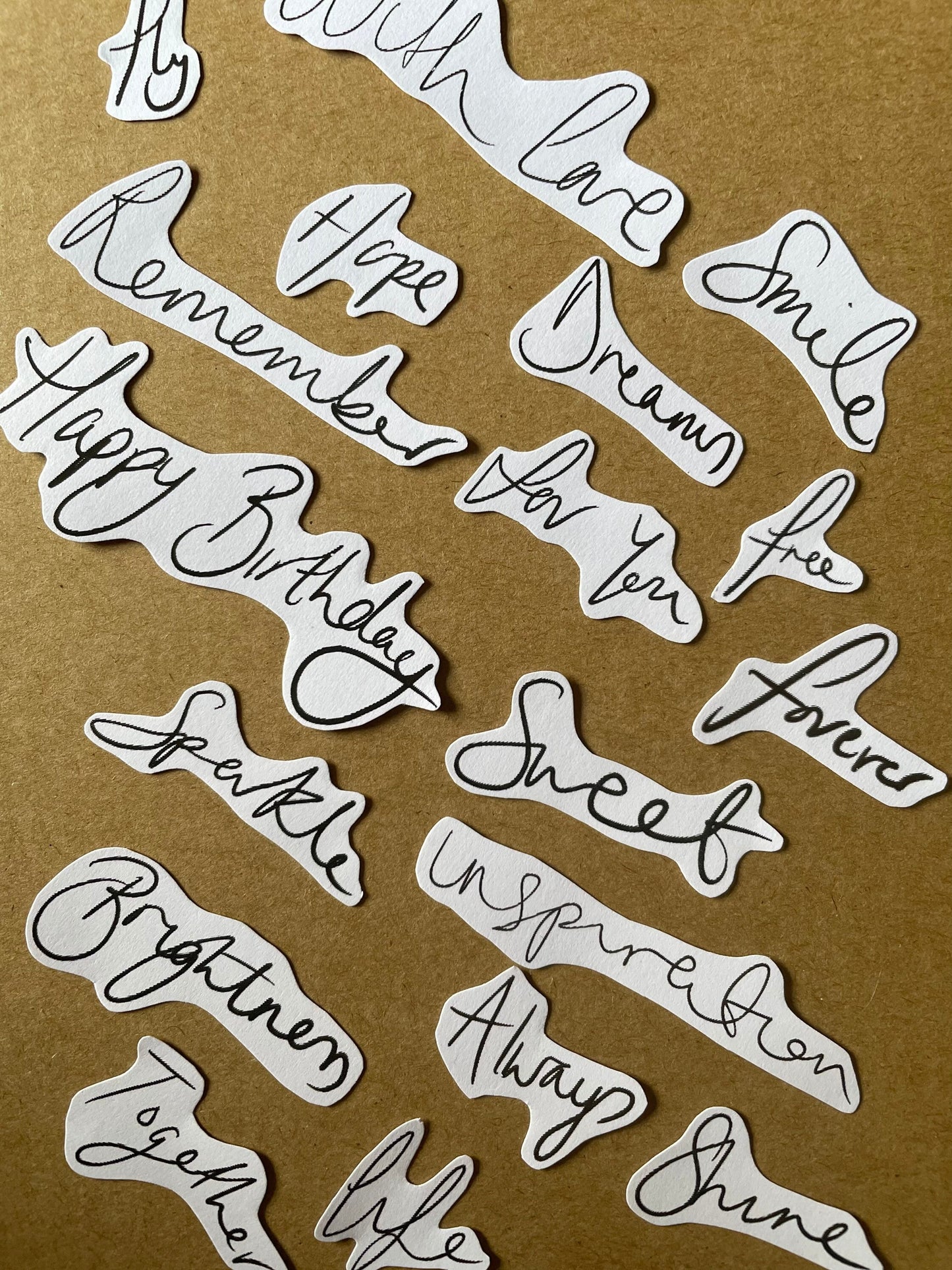 32 handwritten white words cut and ready to use sentiments ephemera perfect for journaling and cards