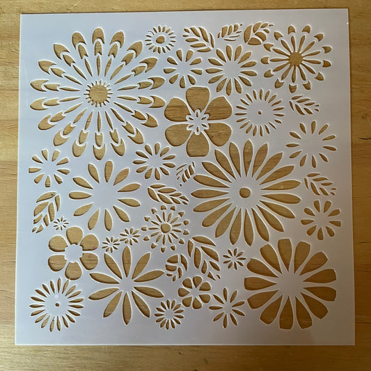13cm square stencil 1mm thick perfect for mixed media and card making floral treasures