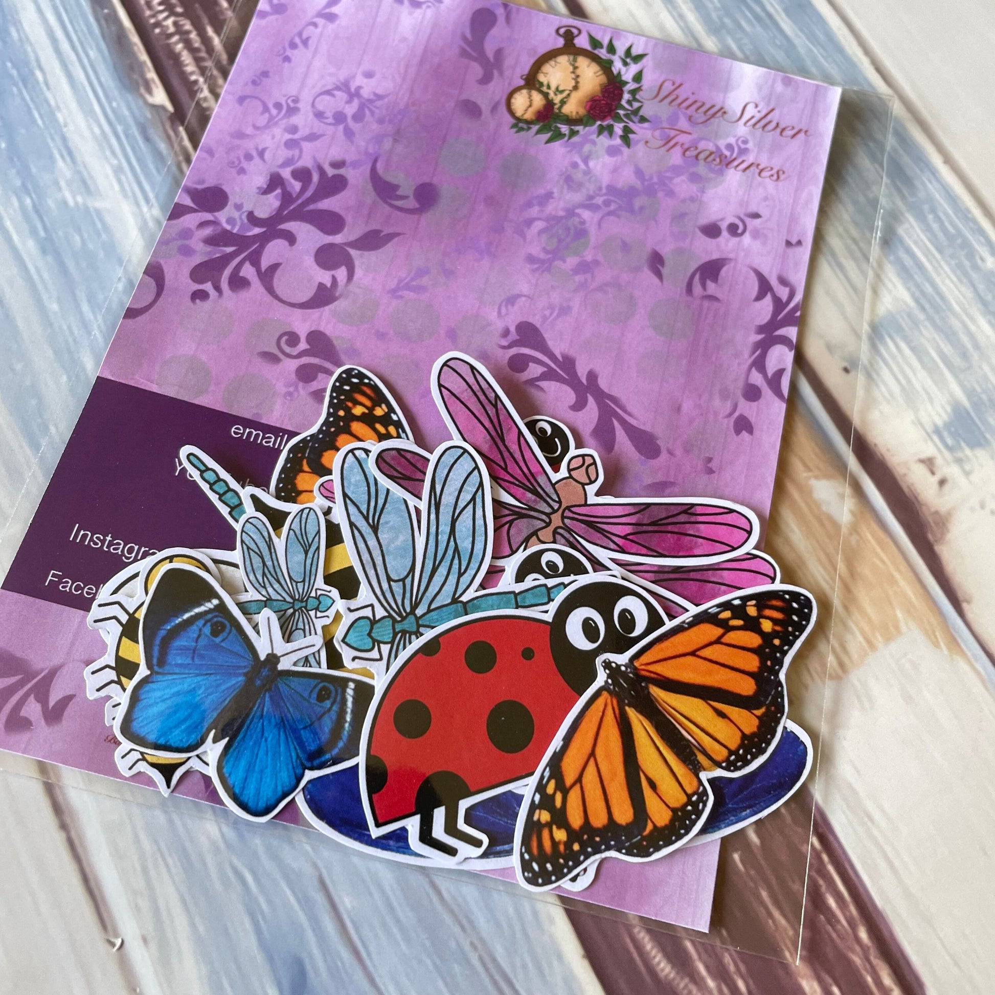 18 pcs Butterfly dragonfly ladybug ephemera pack ready to use no cut