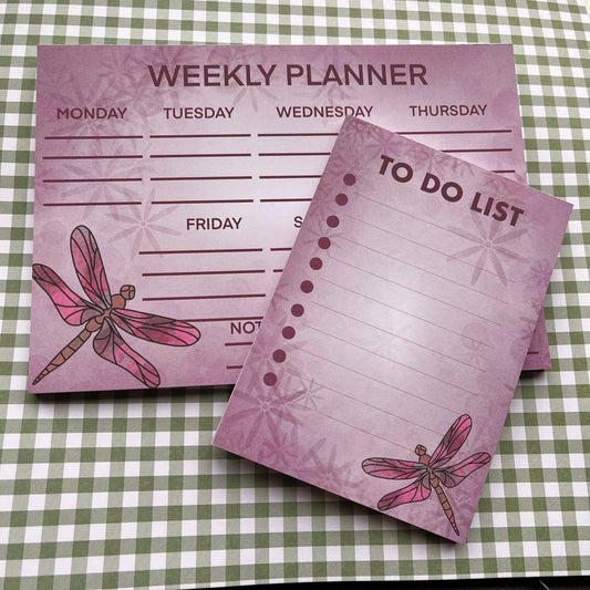 A5 Weekly Planner and A6 To do list notebooks 50 pages each pink dragonfly design super cute perfect for everyday use