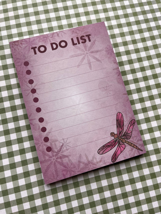 A6 TO DO LIST notebook 50 pages pink dragonfly design super cute perfect for handbags