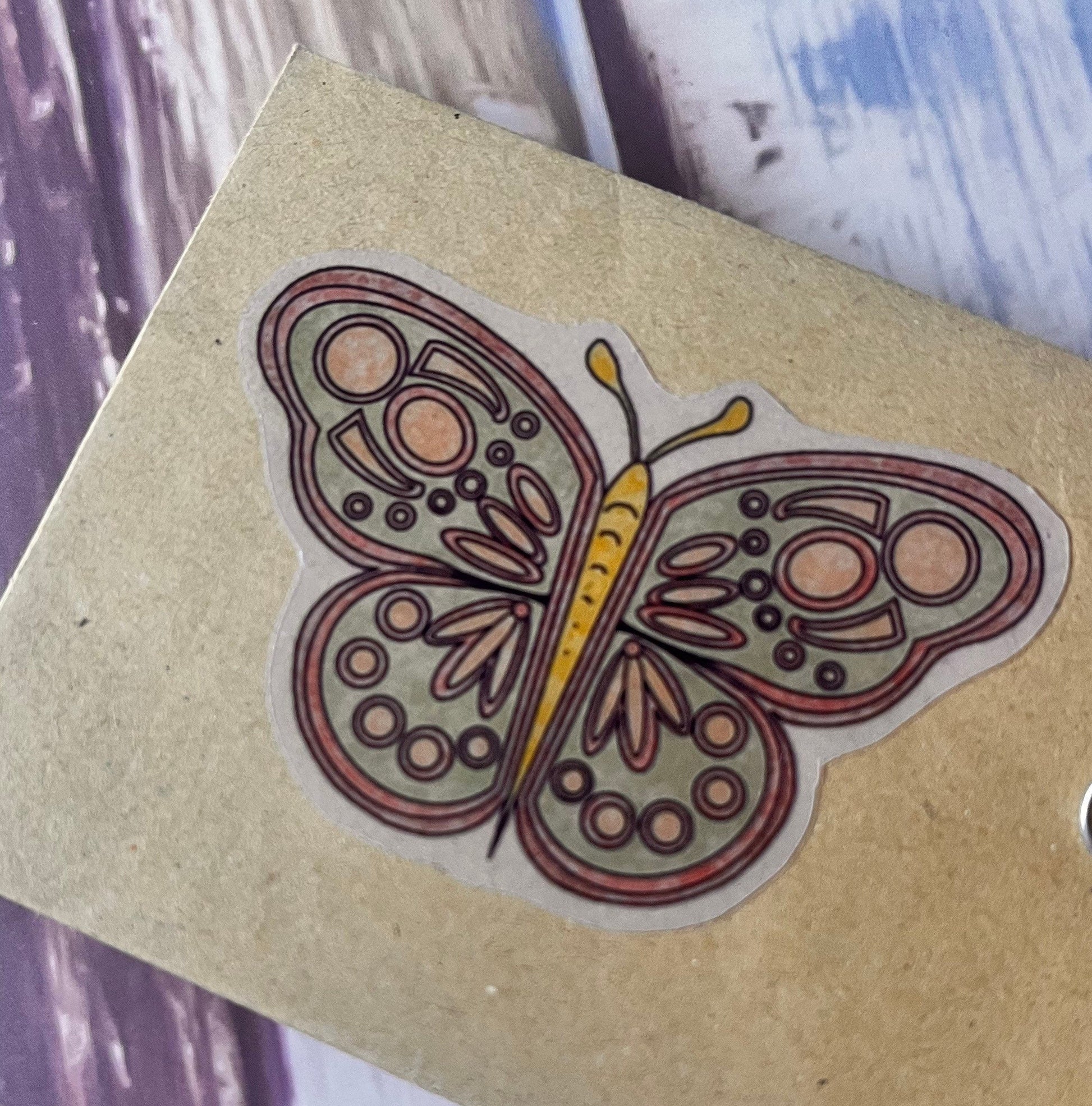 2 x clear gloss die cut stickers doodle butterfly 3.5cm x 5cm