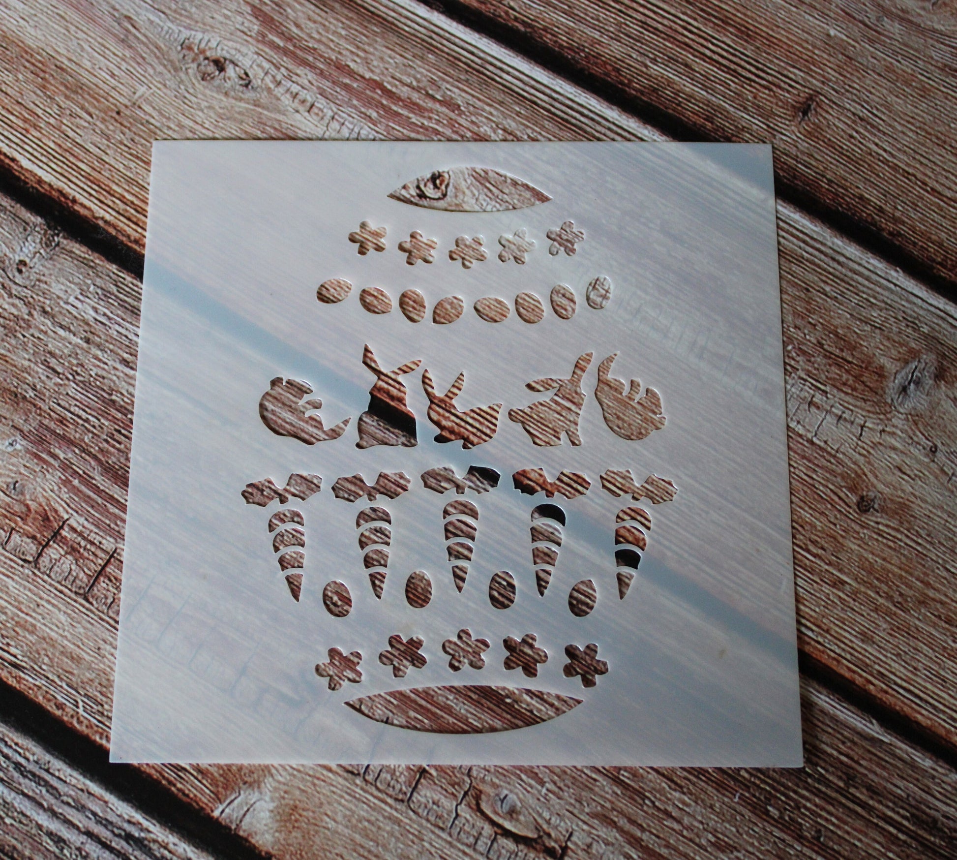 13cm square stencil of An Easter Egg Pattern With Bunnys 1mm thick perfect for mixed media and card making