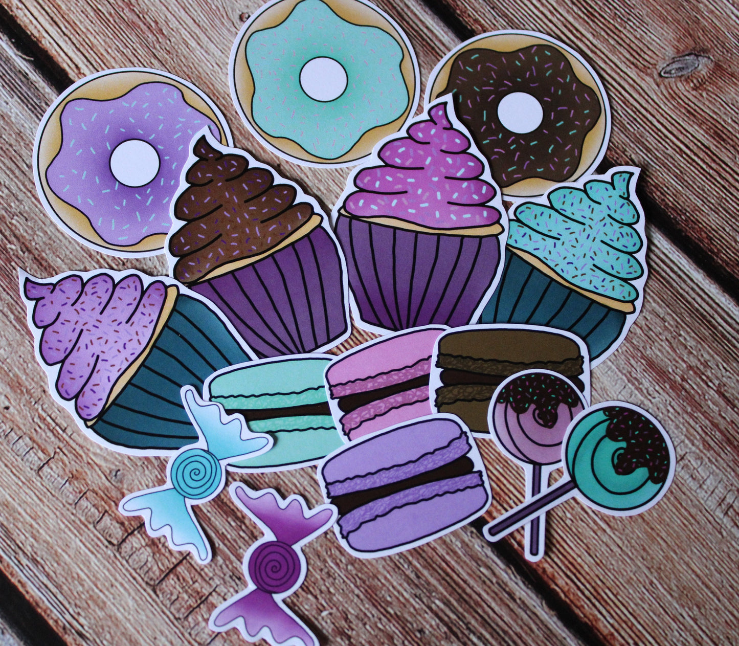 15 pcs sweet treasures ephemera pieces ready to use donuts cupcakes sweets lollys and macoroons