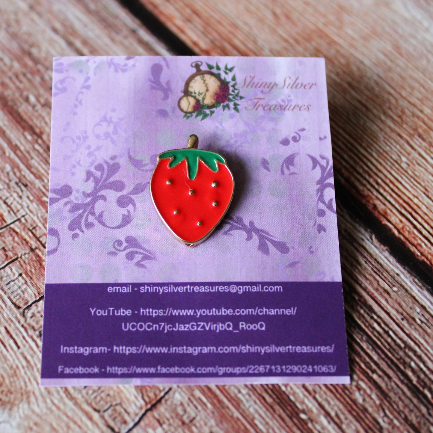 Strawberry gold enamel pin badge with Metal back