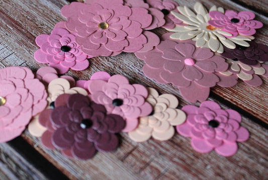 20pcs Pink handcrafted flowers ephemera pack ready to use no cut