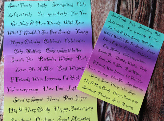 Sweet treasures word pack 1 x A4 sheets and 1 x A5 sheets brightcoloured ombre with black writing