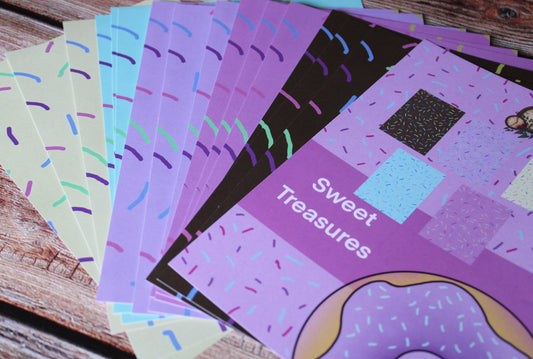 Sweet treasures paper pad contains 15 A5 sheets (5 designs)