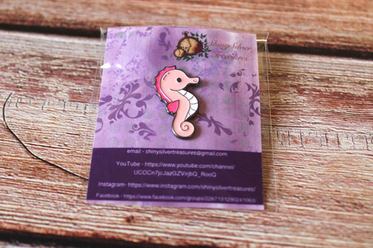 Super Cute Pink Seahorse enamel pin badge with rubber back