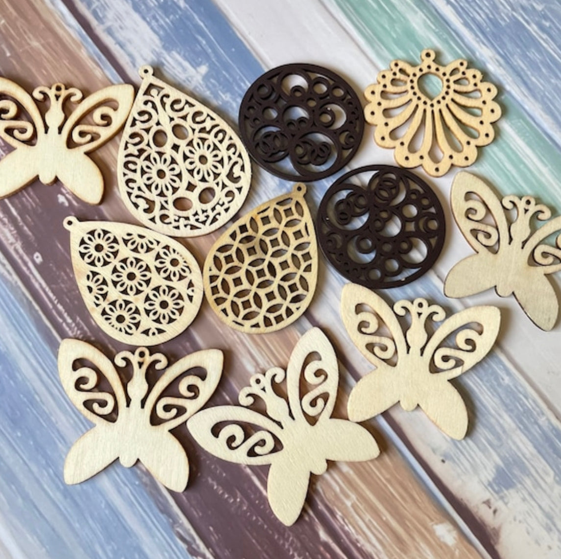 12 pcs Flutterby Treasures Butterflies wooden embellishment pack