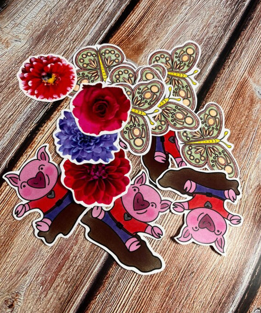 15 pcs Piggy, Butterfly and Flower ephemera