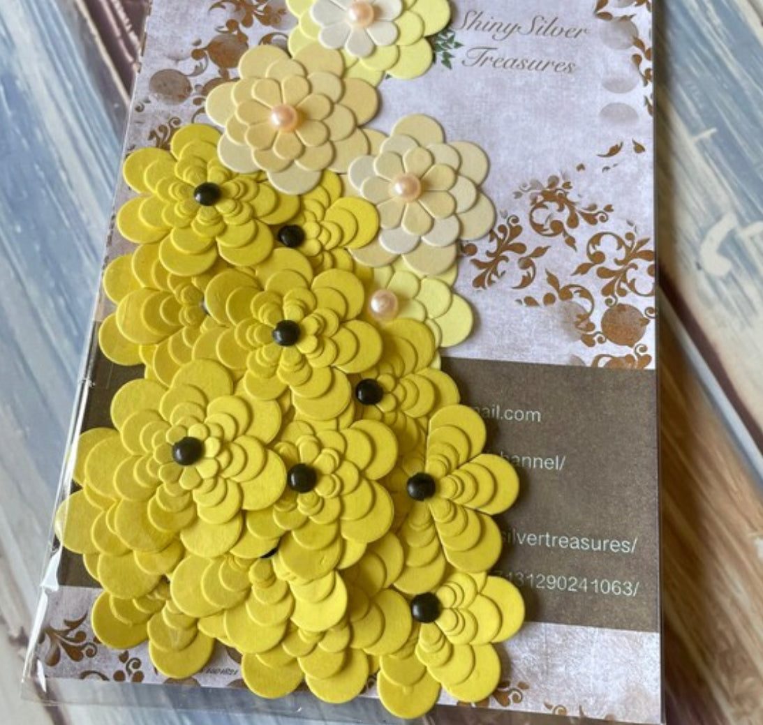 20 pcs yellow handcrafted flowers ephemera pack